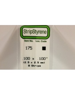 EVERGREEN PLASTIC MATERIALS - 175 - OPAQUE WHITE POLYSTYRENE STRIP - .100" X .100" - 8 STRIPS