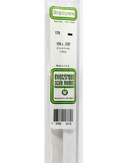 EVERGREEN PLASTIC MATERIALS - 179 - OPAQUE WHITE POLYSTYRENE STRIP - .100" X .250" - 6 STRIPS