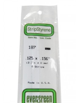 EVERGREEN PLASTIC MATERIALS - 187 - OPAQUE WHITE POLYSTYRENE STRIP -  .125" X .156" - 6 STRIPS