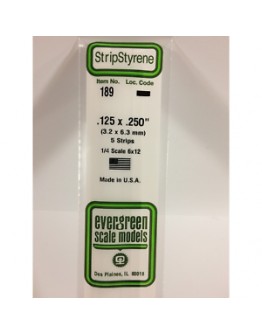 EVERGREEN PLASTIC MATERIALS - 189 - OPAQUE WHITE POLYSTYRENE STRIP -  .125" X .250" - 5 STRIPS