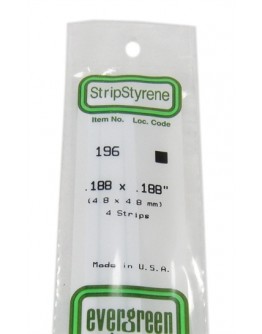 EVERGREEN PLASTIC MATERIALS - 196 - OPAQUE WHITE POLYSTYRENE STRIP -  .188" X .188" - 4 STRIPS