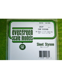 EVERGREEN PLASTIC MATERIALS - 2037 - OPAQUE WHITE POLYSTYRENE SHEET - CAR SIDINGS - HO SCALE 3 1/4 SPACINGS .020" THICK