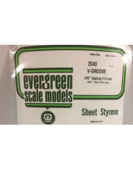 EVERGREEN PLASTIC MATERIALS - 2040 - OPAQUE WHITE POLYSTYRENE SHEET - V GROOVE - .040" SPACING .020" THICK