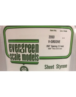 EVERGREEN PLASTIC MATERIALS - 2050 - OPAQUE WHITE POLYSTYRENE SHEET - V GROOVE - .050" SPACING .020" THICK