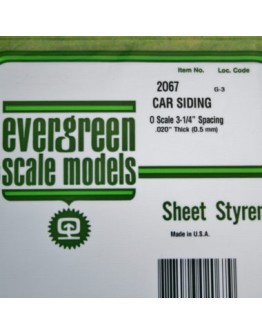 EVERGREEN PLASTIC MATERIALS - 2067 - OPAQUE WHITE POLYSTYRENE SHEET - CAR SIDINGS - O SCALE 3 1/4 SPACINGS .020" THICK