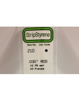 EVERGREEN PLASTIC MATERIALS - 210 - OPAQUE WHITE POLYSTYRENE - ROD - .030" DIA  X 14" LONG - 10 PIECES