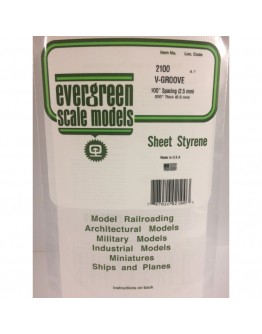 EVERGREEN PLASTIC MATERIALS - 2100 - OPAQUE WHITE POLYSTYRENE SHEET - V GROOVE - .100" SPACING .020" THICK