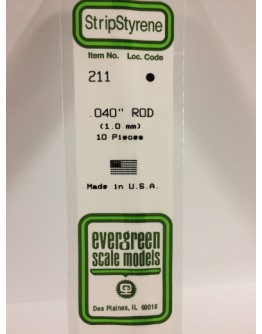 EVERGREEN PLASTIC MATERIALS - 211 - OPAQUE WHITE POLYSTYRENE - ROD - .040" DIA  X 14" LONG - 10 PIECES
