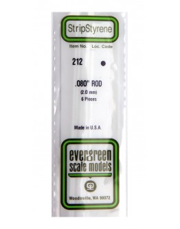 EVERGREEN PLASTIC MATERIALS - 212 - OPAQUE WHITE POLYSTYRENE - ROD - .080" DIA  X 14" LONG - 6 PIECES