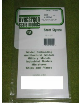 EVERGREEN PLASTIC MATERIALS - 2125 - OPAQUE WHITE POLYSTYRENE SHEET - V GROOVE - .125" SPACING .020" THICK