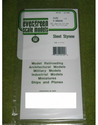 EVERGREEN PLASTIC MATERIALS - 2125 - OPAQUE WHITE POLYSTYRENE SHEET - V GROOVE - .125" SPACING .020" THICK