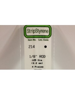 EVERGREEN PLASTIC MATERIALS - 214 - OPAQUE WHITE POLYSTYRENE - ROD - .125" DIA  X 14" LONG - 4 PIECES
