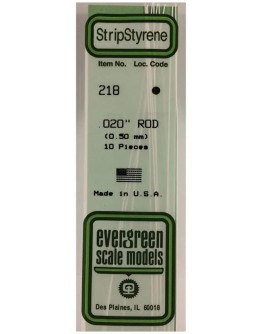 EVERGREEN PLASTIC MATERIALS - 218 - OPAQUE WHITE POLYSTYRENE - ROD - .020" DIA  X 14" LONG - 10 PIECES