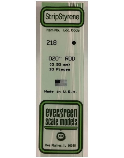 EVERGREEN PLASTIC MATERIALS - 218 - OPAQUE WHITE POLYSTYRENE - ROD - .020" DIA  X 14" LONG - 10 PIECES