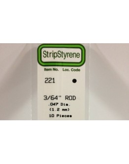 EVERGREEN PLASTIC MATERIALS - 221 - OPAQUE WHITE POLYSTYRENE - ROD - .047" DIA  X 14" LONG - 10 PIECES