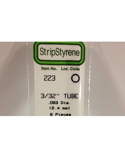 EVERGREEN PLASTIC MATERIALS - 223 - OPAQUE WHITE POLYSTYRENE - TUBE - .093" DIA  X 14" LONG - 6 PIECES