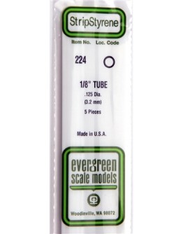 EVERGREEN PLASTIC MATERIALS - 224 - OPAQUE WHITE POLYSTYRENE - TUBE - .125" DIA  X 14" LONG - 5 PIECES