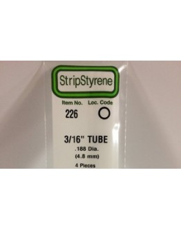 EVERGREEN PLASTIC MATERIALS - 226 - OPAQUE WHITE POLYSTYRENE - TUBE - .188" DIA  X 14" LONG - 4 PIECES