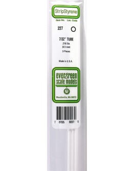 EVERGREEN PLASTIC MATERIALS - 227 - OPAQUE WHITE POLYSTYRENE - TUBE - .218" DIA  X 14" LONG - 3 PIECES