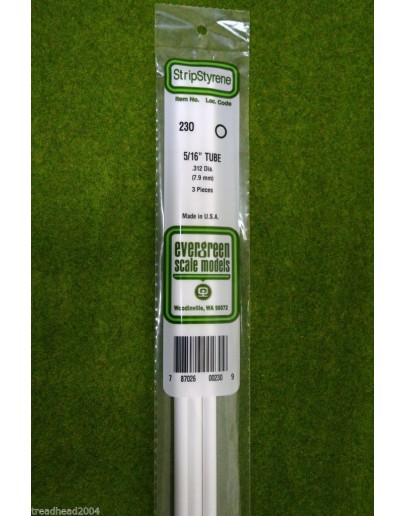 EVERGREEN PLASTIC MATERIALS - 230 - OPAQUE WHITE POLYSTYRENE - TUBE - .312" DIA  X 14" LONG - 3 PIECES