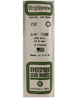 EVERGREEN PLASTIC MATERIALS - 232 - OPAQUE WHITE POLYSTYRENE - TUBE - .375" DIA  X 14" LONG - 2 PIECES