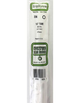 EVERGREEN PLASTIC MATERIALS - 236 - OPAQUE WHITE POLYSTYRENE - TUBE - .500" DIA  X 14" LONG - 2 PIECES