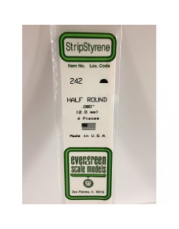 EVERGREEN PLASTIC MATERIALS - 242 - OPAQUE WHITE POLYSTYRENE - 1/2 ROUND - .080" DIA  X 14" LONG - 4 PIECES