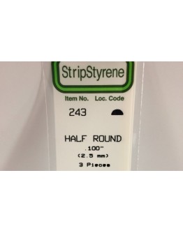 EVERGREEN PLASTIC MATERIALS - 243 - OPAQUE WHITE POLYSTYRENE - 1/2 ROUND - .100" DIA  X 14" LONG - 3 PIECES