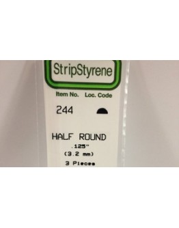 EVERGREEN PLASTIC MATERIALS - 244 - OPAQUE WHITE POLYSTYRENE - 1/2 ROUND - .125" DIA  X 14" LONG - 3 PIECES