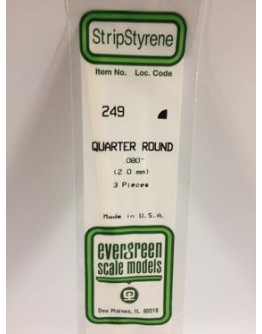 EVERGREEN PLASTIC MATERIALS - 249 - OPAQUE WHITE POLYSTYRENE - 1/4 ROUND - .080" DIA  X 14" LONG - 3 PIECES