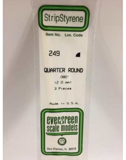 EVERGREEN PLASTIC MATERIALS - 249 - OPAQUE WHITE POLYSTYRENE - 1/4 ROUND - .080" DIA  X 14" LONG - 3 PIECES