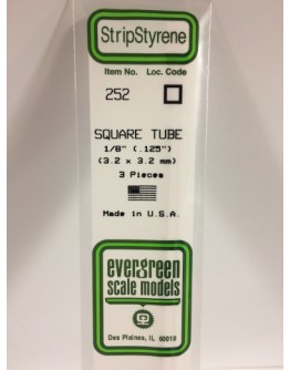EVERGREEN PLASTIC MATERIALS - 252 - OPAQUE WHITE POLYSTYRENE - SQUARE TUBE - .125" X .125"  X 14" LONG - 3 PIECES