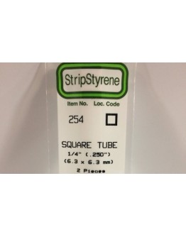 EVERGREEN PLASTIC MATERIALS - 254 - OPAQUE WHITE POLYSTYRENE - SQUARE TUBE - .250" X .250"  X 14" LONG - 2 PIECES