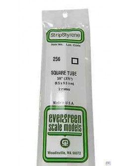 EVERGREEN PLASTIC MATERIALS - 256 - OPAQUE WHITE POLYSTYRENE - SQUARE TUBE - .375" X .375"  X 14" LONG - 2 PIECES