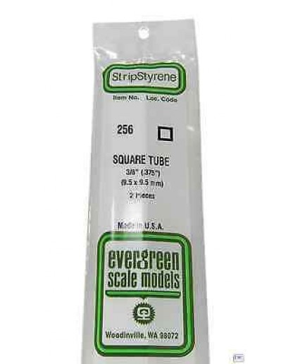 EVERGREEN PLASTIC MATERIALS - 256 - OPAQUE WHITE POLYSTYRENE - SQUARE TUBE - .375" X .375"  X 14" LONG - 2 PIECES