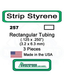 EVERGREEN PLASTIC MATERIALS - 257 - OPAQUE WHITE POLYSTYRENE - RECTANGULAR TUBE - .125" X .250"  X 14" LONG - 3 PIECES