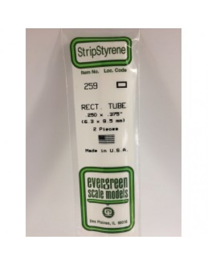 EVERGREEN PLASTIC MATERIALS - 258 - OPAQUE WHITE POLYSTYRENE - RECTANGULAR TUBE - .187" X .312"  X 14" LONG - 2 PIECES