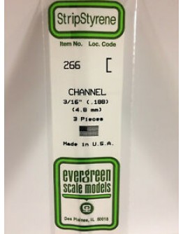 EVERGREEN PLASTIC MATERIALS - 266 - OPAQUE WHITE POLYSTYRENE - CHANNEL - .188" X 14" LONG - 3 PIECES