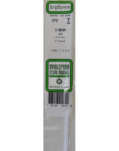 EVERGREEN PLASTIC MATERIALS - 272 - OPAQUE WHITE POLYSTYRENE - I BEAM - .080" X 14" LONG - 4 PIECES