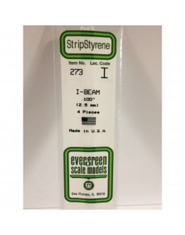 EVERGREEN PLASTIC MATERIALS - 273 - OPAQUE WHITE POLYSTYRENE - I BEAM - .100" X 14" LONG - 4 PIECES