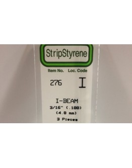 EVERGREEN PLASTIC MATERIALS - 276 - OPAQUE WHITE POLYSTYRENE - I BEAM - .188" X 14" LONG - 3 PIECES