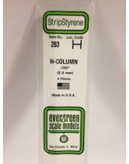 EVERGREEN PLASTIC MATERIALS - 283 - OPAQUE WHITE POLYSTYRENE - H COLUMN - .100" X 14" LONG - 4 PIECES
