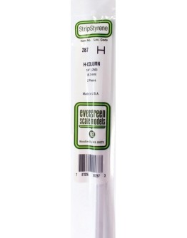 EVERGREEN PLASTIC MATERIALS - 287 - OPAQUE WHITE POLYSTYRENE - H COLUMN - .250" X 14" LONG - 2 PIECES