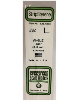 EVERGREEN PLASTIC MATERIALS - 292 - OPAQUE WHITE POLYSTYRENE - ANGLES - .080" X 14" LONG - 4 PIECES