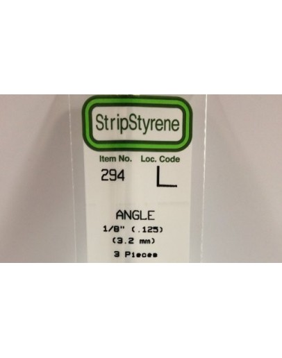 EVERGREEN PLASTIC MATERIALS - 294 - OPAQUE WHITE POLYSTYRENE - ANGLES - .125" X 14" LONG - 3 PIECES