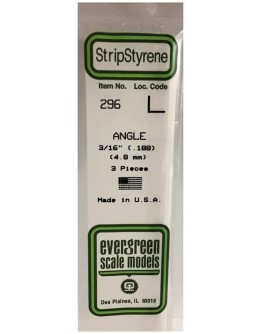 EVERGREEN PLASTIC MATERIALS - 296 - OPAQUE WHITE POLYSTYRENE - ANGLES - .188" X 14" LONG - 3 PIECES