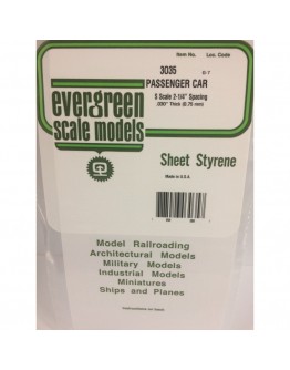 EVERGREEN PLASTIC MATERIALS - 3035 - OPAQUE WHITE POLYSTYRENE - PASSENGER CAR SIDES - S SCALE 2 1/4 SPACING - .030" THICK