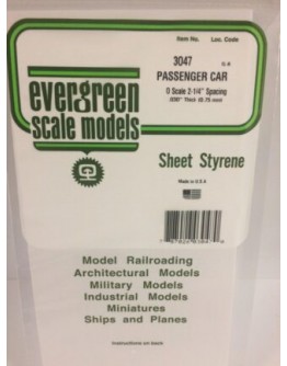 EVERGREEN PLASTIC MATERIALS - 3047 - OPAQUE WHITE POLYSTYRENE - PASSENGER CAR SIDES - O SCALE 2 1/4 SPACING - .030" THICK