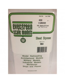 EVERGREEN PLASTIC MATERIALS - 4030 - OPAQUE WHITE POLYSTYRENE - V-GROOVE - .030" SPACING - .040" THICK