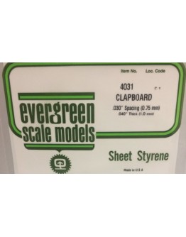 EVERGREEN PLASTIC MATERIALS - 4031 - OPAQUE WHITE POLYSTYRENE - CLAPBOARD SIDING - .030" SPACING - .040" THICK